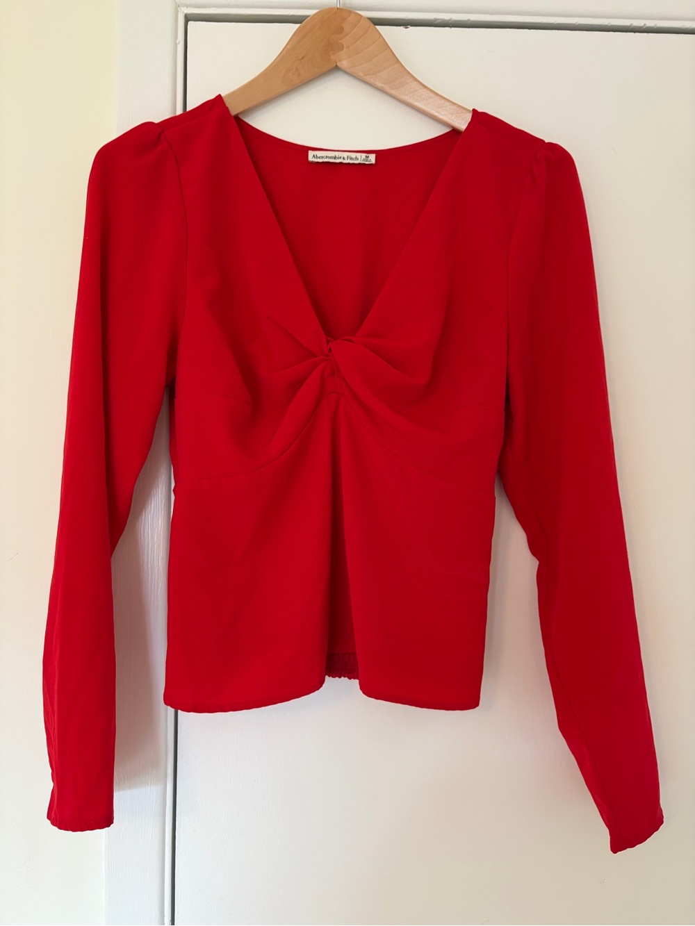 Abercrombie & Fitch Red Long-Sleeve Twist-Front Blouse